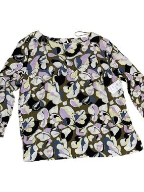 🟣Womens Floral Print 3/4 Long-Sleeve Top - Olive & Lavender